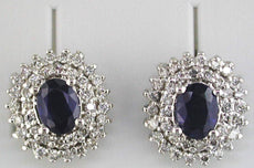3.14CT DIAMOND & AAA SAPPHIRE 14KT WHITE GOLD CLASSIC OVAL FLOWER STUD EARRINGS