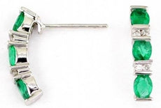 1.08CT DIAMOND & AAA EMERALD 14K WHITE GOLD PAST PRESENT FUTURE HANGING EARRINGS