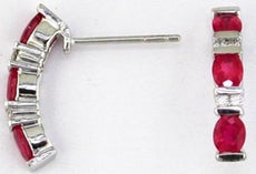 1.30CT DIAMOND & AAA RUBY 14KT WHITE GOLD OVAL & ROUND 3 STONE HANGING EARRINGS