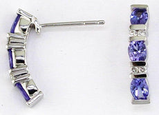 1.10CT DIAMOND & AAA TANZANITE 14KT WHITE GOLD OVAL PAST PRESENT FUTURE EARRINGS
