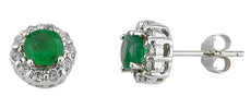 1.35CT DIAMOND & AAA EMERALD 14KT WHITE GOLD 3D ROUND HALO FLOWER STUD EARRINGS