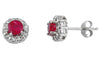 ESTATE 1.30CT DIAMOND & AAA RUBY 14KT WHITE GOLD 3D CLASSIC FLOWER STUD EARRINGS