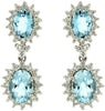 5CT DIAMOND & AAA AQUAMARINE 14K WHITE GOLD OVAL DOUBLE FLOWER HANGING EARRINGS