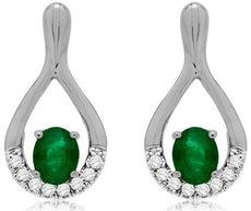 .82CT DIAMOND & EMERALD 14K WHITE GOLD OVAL & ROUND TEAR DROP HANGING EARRINGS