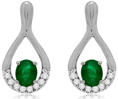 .82CT DIAMOND & EMERALD 14K WHITE GOLD OVAL & ROUND TEAR DROP HANGING EARRINGS