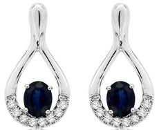 1.0CT DIAMOND & AAA SAPPHIRE 14KT WHITE GOLD 3D OVAL & ROUND HANGING EARRINGS