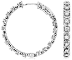 .85CT DIAMOND 14K WHITE GOLD 3D SQUARE FILIGREE INSIDE OUT HOOP HANGING EARRINGS