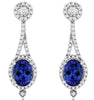 3.23CT DIAMOND & AAA TANZANITE 14KT WHITE GOLD OVAL HALO HEART HANGING EARRINGS