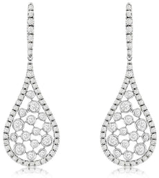 1.0CT DIAMOND 14KT WHITE GOLD 3D CLUSTER ETOILE BEZEL TEAR DROP HANGING EARRINGS