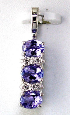 1.06CT DIAMOND & AAA TANZANITE 14KT WHITE GOLD ROUND PAST PRESENT FUTURE PENDANT