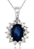 ESTATE 1.30CT DIAMOND & AAA SAPPHIRE 14KT WHITE GOLD OVAL & ROUND FLOWER PENDANT