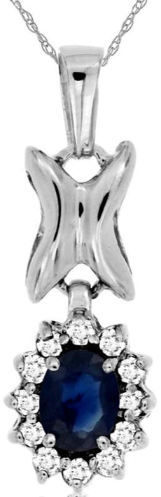 .61CT DIAMOND & SAPPHIRE 14KT WHITE GOLD OVAL & ROUND FLOWER BUTTERFLY PENDANT