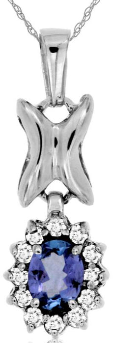 .49CT DIAMOND & TANZANITE 14KT WHITE GOLD OVAL & ROUND FLOWER BUTTERFLY PENDANT