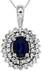 1.55CT DIAMOND & AAA SAPPHIRE 14KT WHITE GOLD OVAL & ROUND HALO FLOWER PENDANT