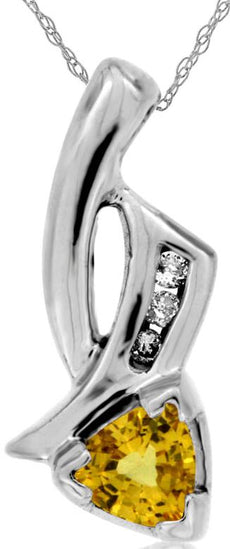 .48CT DIAMOND & YELLOW SAPPHIRE 14K WHITE GOLD 3D ROUND & TRILLION ARROW PENDANT