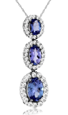 1.2CT DIAMOND & AAA TANZANITE 14K WHITE GOLD OVAL & ROUND FLOWER JOURNEY PENDANT