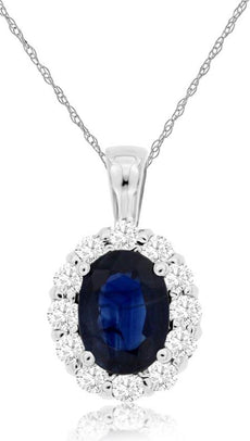 1.3CT DIAMOND & AAA SAPPHIRE 14K WHITE GOLD OVAL & ROUND FLOWER FLOATING PENDANT