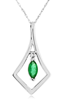.35CT DIAMOND & AAA EMERALD 14KT WHITE GOLD 3D MARQUISE SQUARE FLOATING PENDANT