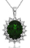 LARGE 3.25CT DIAMOND & AAA RUSSALITE 14KT WHITE GOLD OVAL & ROUND FLOWER PENDANT