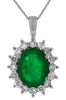 LARGE 3.05CT DIAMOND & AAA EMERALD 14KT WHITE GOLD OVAL & ROUND FLOWER PENDANT