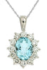 2.50CT DIAMOND & AAA AQUAMARINE 14KT YELLOW GOLD 3D OVAL & ROUND FLOWER PENDANT