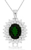 LARGE 3.45CT DIAMOND & AAA RUSSALITE 14KT WHITE GOLD OVAL & ROUND FLOWER PENDANT