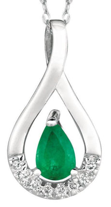 .44CT DIAMOND & AAA EMERALD 14KT WHITE GOLD PEAR SHAPE & ROUND TEAR DROP PENDANT
