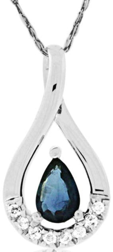 .61CT DIAMOND & AAA SAPPHIRE 14KT WHITE GOLD PEAR SHAPE & ROUND INFINITY PENDANT