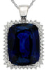 LARGE 14.50CT DIAMOND & AAA SAPPHIRE 14K WHITE GOLD CUSHION & ROUND HALO PENDANT