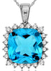 LARGE 5.40CT DIAMOND & AAA BLUE TOPAZ 14KT WHITE GOLD 3D CUSHION & ROUND PENDANT