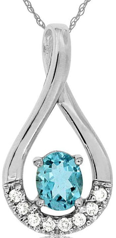 .36CT DIAMOND & AAA AQUAMARINE 14KT WHITE GOLD 3D OVAL & ROUND INFINITY PENDANT