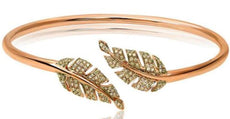 .51CT CHOCOLATE FANCY DIAMOND 14K ROSE GOLD DOUBLE LEAF FLEXIBLE BANGLE BRACELET
