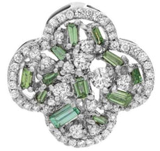 .95CT DIAMOND & AAA EMERALD 14K WHITE GOLD 4 LEAF CLOVER FLOWER FLOATING PENDANT