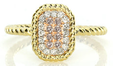 .19CT WHITE & PINK DIAMOND 14KT TRI COLOR GOLD 3D PAVE OCTAGON ROPE LOVE RING
